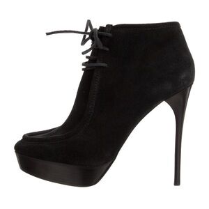 NEW BURBERRY PRORSUM Black suede leather laceup shearling heel booties EU 40